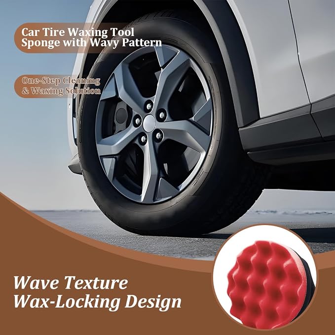 2PCS Car Tire Dressing Applicator Pads, Reusable Hex-Grip Vehicle Wheel Wax Buffing Dressing Sponge Pad, Automotive Tire Shine Detailing Foam Tool, Universal Fit (4.33Inch/Red)