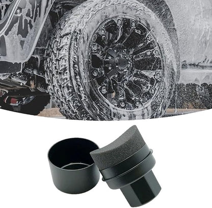 Wheel Tire Sponge Brush for Car Polishing and Waxing with Protective Lid, Featuring Curved and Flat Shape Applicators (Black radians hard)
