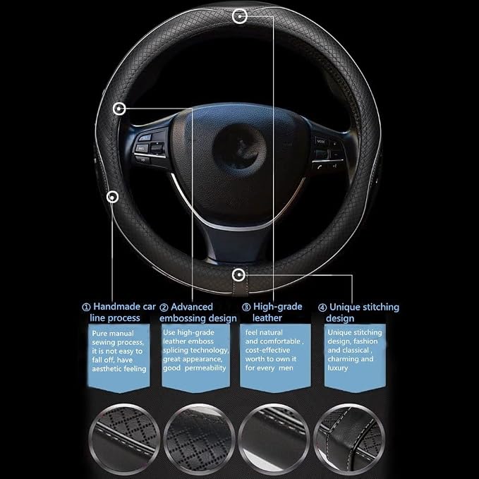 Gomass Car Steering Wheel Cover, Anti-Slip, Safety, Soft, Breathable, Heavy Duty, Thick, Full Surround, Sports Style (Black with Gray Line)