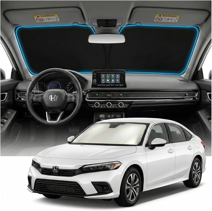 for Honda Civic Sun Shade Windshield Cover - Custom Fit Civic Accessories 2022-2025 2026 Sunshade Foldable UV Protection & Heat Shield Sun Visor Accessories
