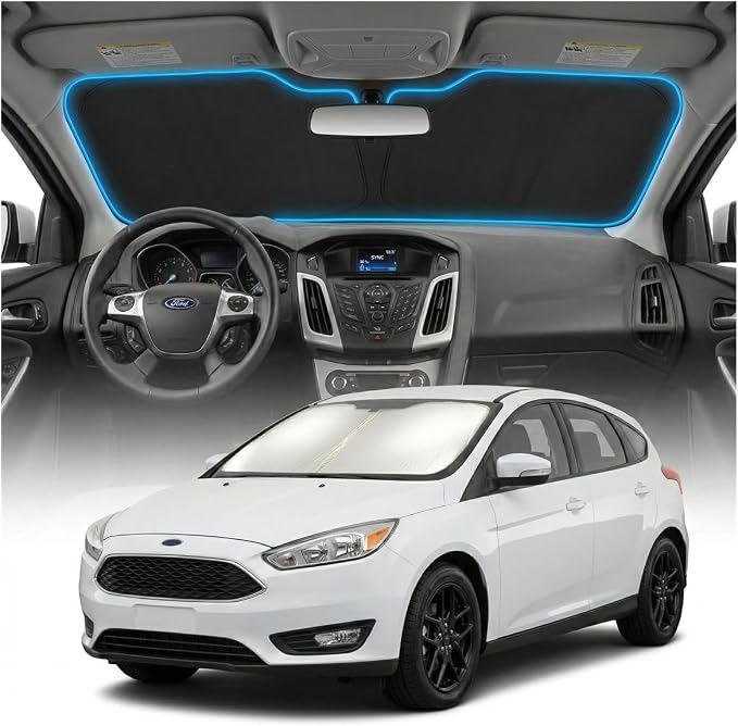 for Ford Focus Sun Shade Windshield Cover - Custom Fit Focus Accessories 2012-2018 Sunshade Foldable UV Protection & Heat Shield Sun Visor Accessories