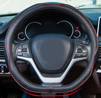 Mayco Bell Flat Bottom Steering Wheel Cover Anti-Slip,Safety,Soft,Breathable,Durable,Full Surround,Comfortable Grip Microfiber Leather (D-Shape,Black Red)
