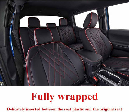 EKR Tacoma Front Seat Covers Custom Fit for Toyota Tacoma 2012 2013 2014 2015 (Regular Seats), Leather Truck Seat Cover for Car - Front Row Only,Faux Leather(Black with Red Trim)