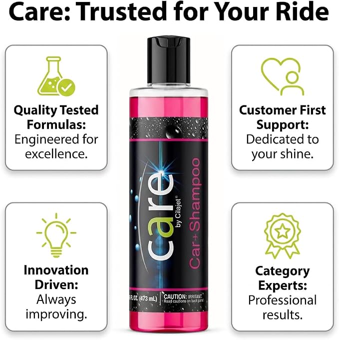 Care Car-Shampoo and Soap - Car Detailing Kit Essential - Vehicle Cleaning Supplies - Produces Thick, Foamy Suds - Gentle on Wax and Sealants, 16 Oz.