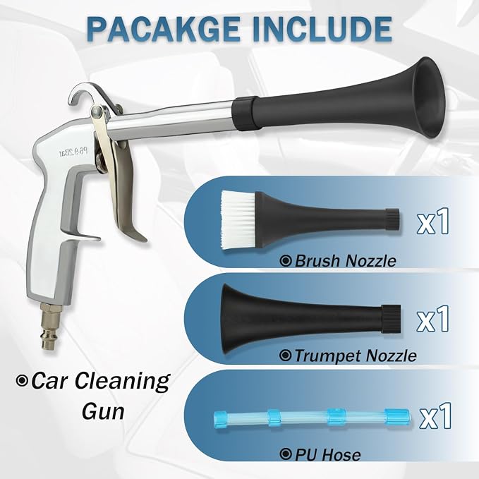 Car Cleaning Air Gun with 2 Nozzle Sets,Interior Cleaning Kit for Vehicle Upholstery, Carpet, and Seats