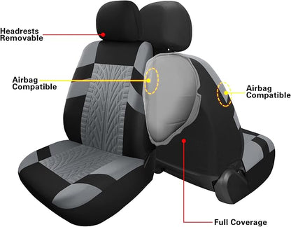 VarCozy Car Seat Covers Full Set, Front & Split Rear Bench for Car, Universal Cloth SUV, Sedan, Van, Automotive Interior Covers, Airbag Compatible
