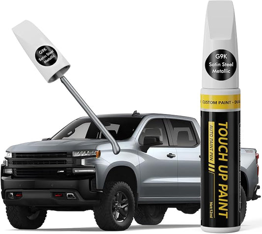 (Satin Steel Metallic (G9K) Car Touch Up Paint for GMC, Car Paint Scratch Repair Kit, Quick & Easy Solution, 2 in 1 Scratch Remover Pen with Color-Matched