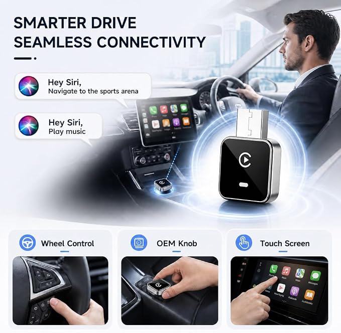 2-in-1 Wireless CarPlay Adapter for iPhone iOS & Android 11+, Plug and Play, Fast Auto-Connect, Realtek 8730E Chip Stable & No Latency, Wired to Wireless Adapter with USB-A/Type-C Port (CM101)