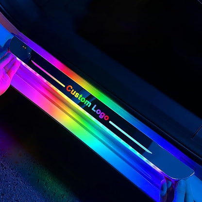 Car Door Sills Led Magnetic, Custom Logo Or Text Led Door Sills for Car, Compatible with Most Models, 7 Colors/28 Change Modes, Auto-Sensing, Welcome Courtesy Lights