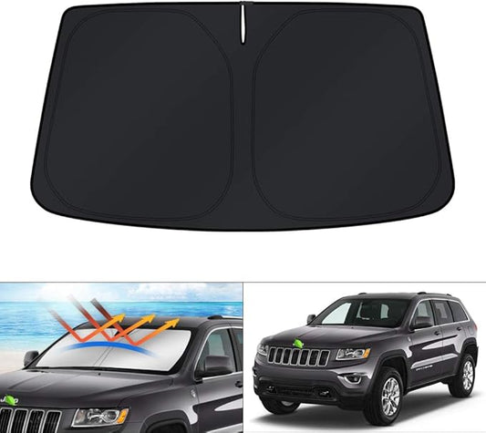 KUST Windshield Sun Shade for 2011-2026 Jeep Grand Cherokee/Jeep Grand Cherokee L Accessories(Not for Jeep Cherokee) Sunshade Foldable Blocks UV Rays Sun Visor Protector Keep Your Car Cooler