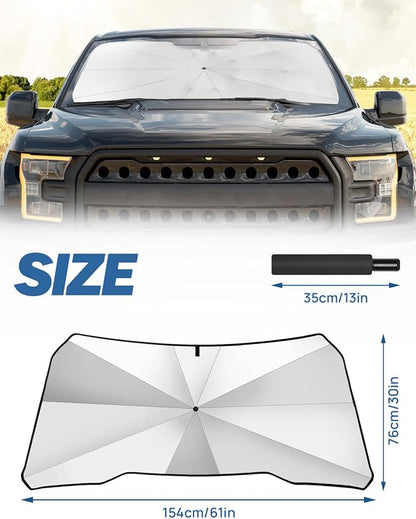 JOYTUTUS Windshield Sun Shade Umbrella, Fit for Ford 2015-2025 F150 F250 F350, with 360° Rotation Bendable Shaft, Titanium Silver Coating for UV Ray Block, Car Front Window Sun Shade Keep the Car Cool