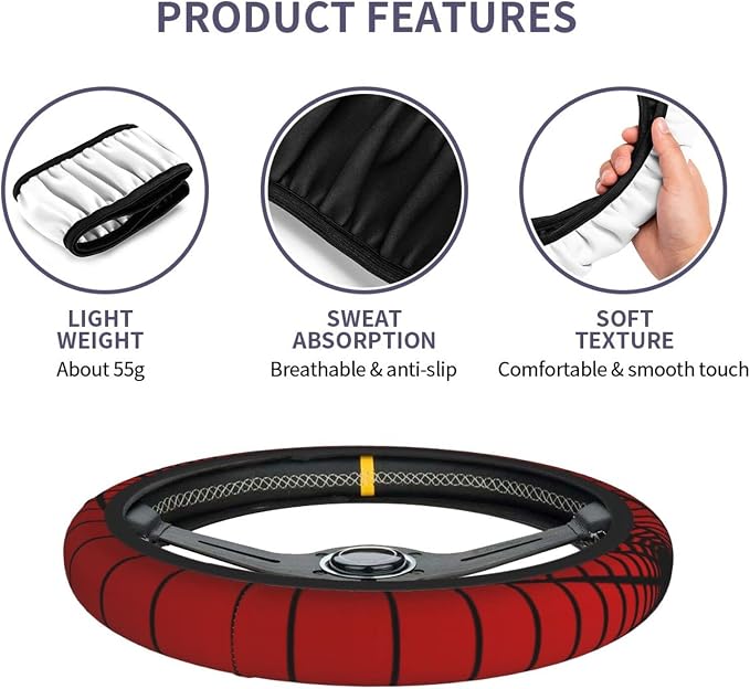 Red Spider Web Steering Wheel Cover Universal 15 Inch Cute Car Accessories Protector for Women Men