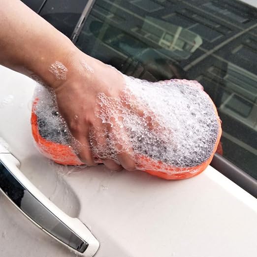 2 Pack Extra Thick Large Car Wash Sponge, Cleaning Sponge Multi-Purpose for Car, Household Cleaning, Bathroom, Kitchen, Bike, Boat (Green & Orange)