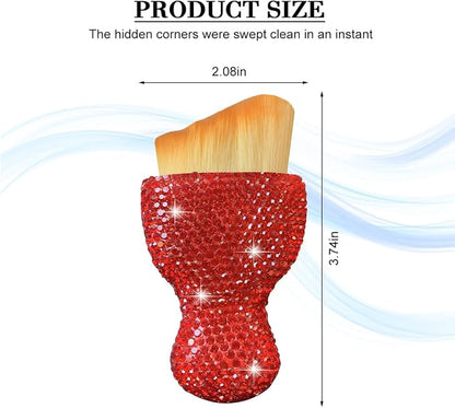 Bling Car Detailing Brush, Crystal Rhinestone Non-Scratch Vehicle Cleaning Dust Brush for Air Vent & Dashboard, Soft Bristles Automotive Interior Cleaning Tool, Universal Fit (Red)