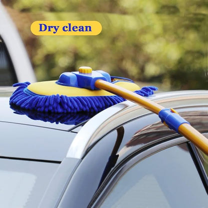 BMLEI Car Wash Brush with Long Handle, Microfiber Towels Car Wash Kit Cleaning Supplies, Car Wash Mop Mitt with 2 Replacement Head , Extension Pole Car Brush Cleaning Kit for Cars Trucks(Blue)
