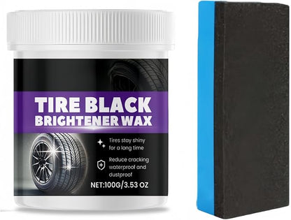 Tire Shine Wax Coating Paste, Car Tire Black Shine with Conditioners, Resists Water & Sunshine Fading, Tire Cleaner with Applicators for Cars, Trucks, Motorcycles, 3.53 Oz