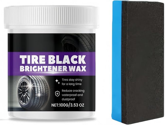 Tire Shine Wax Coating Paste, Car Tire Black Shine with Conditioners, Resists Water & Sunshine Fading, Tire Cleaner with Applicators for Cars, Trucks, Motorcycles, 3.53 Oz