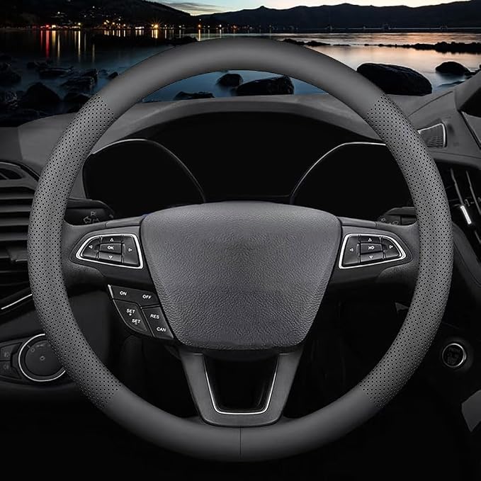 HAOTULE New Nappa Leather car Steering Wheel Cover，for Car Truck SUV 15 inch (Black)