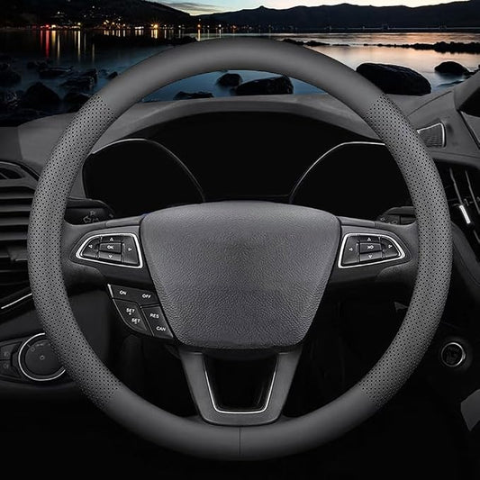 HAOTULE New Nappa Leather car Steering Wheel Cover，for Car Truck SUV 15 inch (Black)