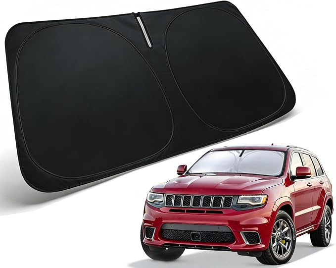 Windshield Sun Shade for 2011-2021 Jeep Grand Cherokee Accessories, Car Front Window Sun Visor Protector & Heat Shield | 240T Sunshade Protection Blocks UV Rays Keep Your Car Cooler