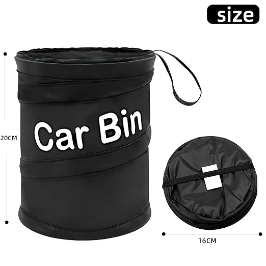 GiftNest Car Trash Can for Back Seat 1-Second Pop Up Foldable Leakproof 1 Gallon Car Garbage Bin with Hook and Loop Strap Waterproof Liner Car Garbage Bag Fits Cars, Home, Office