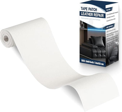Zenyao Leather Repair Patch Tape - Self Adhesive Leather Repair Kit for Car Seat Furniture, Heavy Duty Vinyl Repair Patch for Couch Sofa, Waterproof for Rips Scratches Tears, 3x60 Inch Roll, White