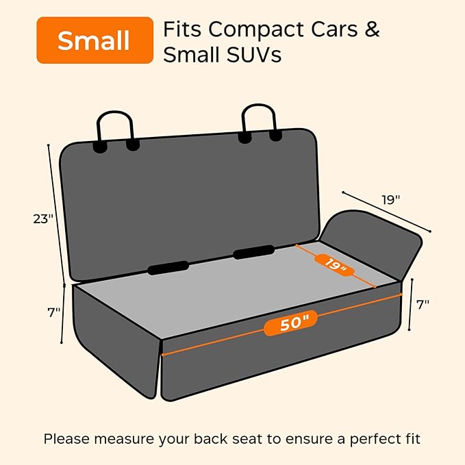 URPOWER Dog Car Seat Cover for Back Seat - Waterproof Non-Slip Car Seat Protector for Dogs Pet, Scratchproof Back Bench Seat Covers for Compact Cars Small SUVs, Black