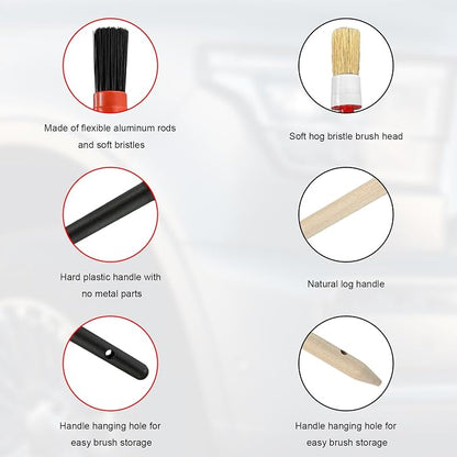 10PCS Car Detailing Brush Set, Auto Detail Dust Brushes with Premium Boar Hair & PP Bristles, Interior Exterior Cleaning Tool Mixed Hair Brush Kit for Air Vents, Seats, Wheels