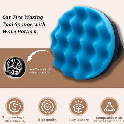 2PCS Car Tire Dressing Applicator Pads, Reusable Hex-Grip Vehicle Wheel Wax Buffing Dressing Sponge Pad, Automotive Tire Shine Detailing Foam Tool, Universal Fit (4.33Inch/Blue)