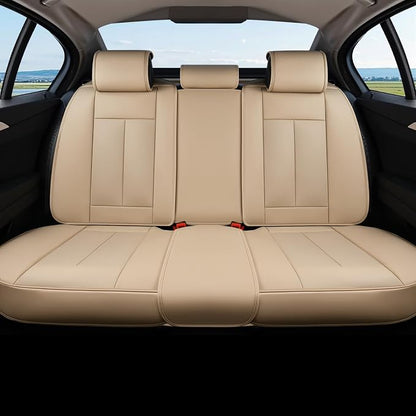 Coverado Car Seat Covers Beige, Backseat Cover for Dogs, Car Seat Protector for Back Seat, Car Seat Cushion Nappa Leather, 3-Pieces Waterproof Seat Covers Carseat Cover Universal Fit for Most Cars