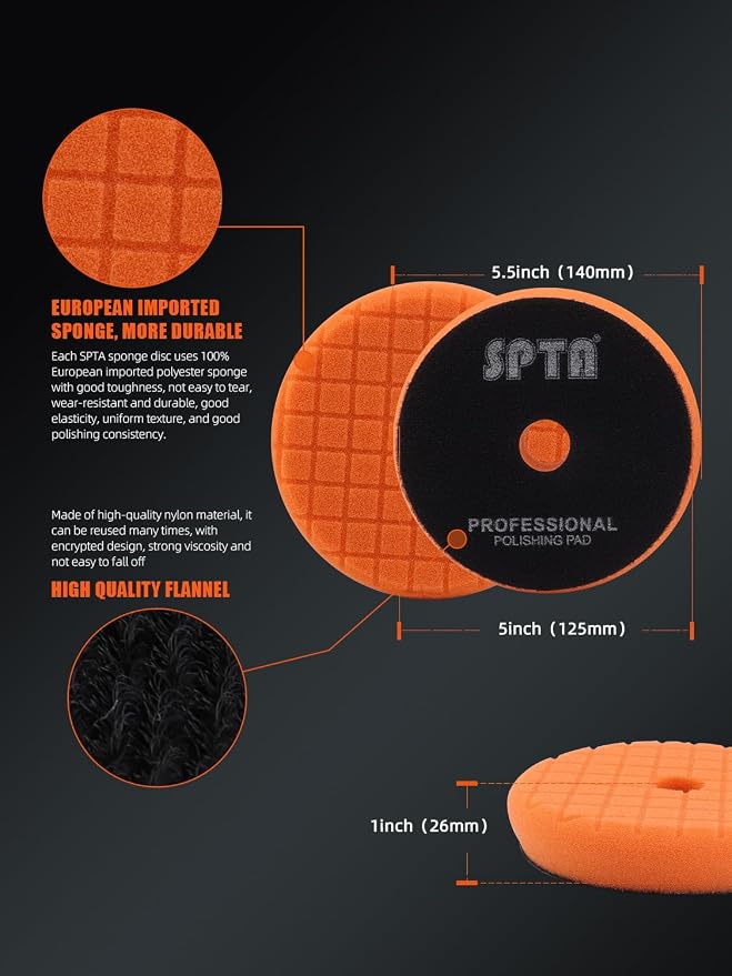 SPTA Pro Buffing Polishing Pads, 3Pcs 6.3 Inch Face for 6 Inch Backing Plate, Cutting Polishing Pad Kit, Compound Buffing Sponge Pads for Car Buffer Polisher Compounding Polishing and Waxing -SP150MIX