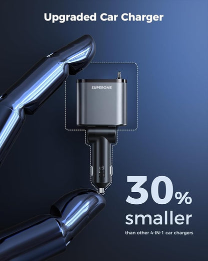[Upgraded] 4 in 1 Retractable Car Charger, SUPERONE Smaller Fast Car Phone Charger 69W with Cord, USB C and iPhone Car Charger Adapter, Compatible iPhone 17/17 Pro Max/16/15/14/13/12/11, Sumsung