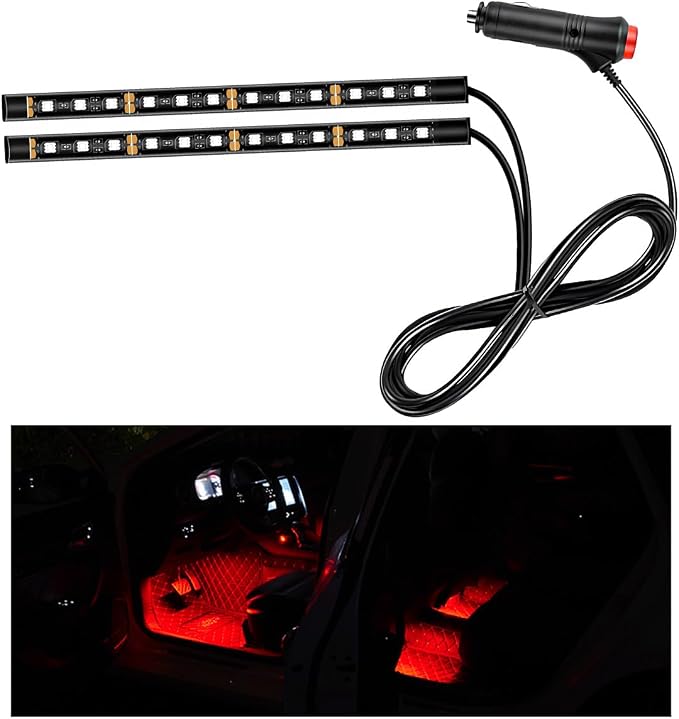 Ohleats Car LED Strip Light, 24 LED RGB Auto Interior Atmosphere Lights, Cigarette Lighter Under Dash Ambient Night Light, Interior Decorative Lamp Lighting Kit Car Accessories (Red)
