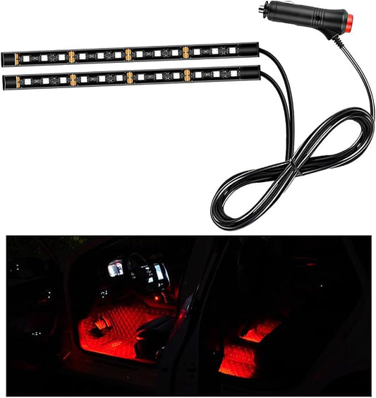 Ohleats Car LED Strip Light, 24 LED RGB Auto Interior Atmosphere Lights, Cigarette Lighter Under Dash Ambient Night Light, Interior Decorative Lamp Lighting Kit Car Accessories (Red)