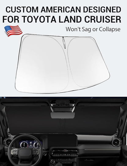 Proadsy Windshield Sun Shade for 2024 2025 2026 Toyota Land Cruiser SUV Foldable Front Custom Fit Sunshade Protector Blocks UV Rays Keep Car Cooler