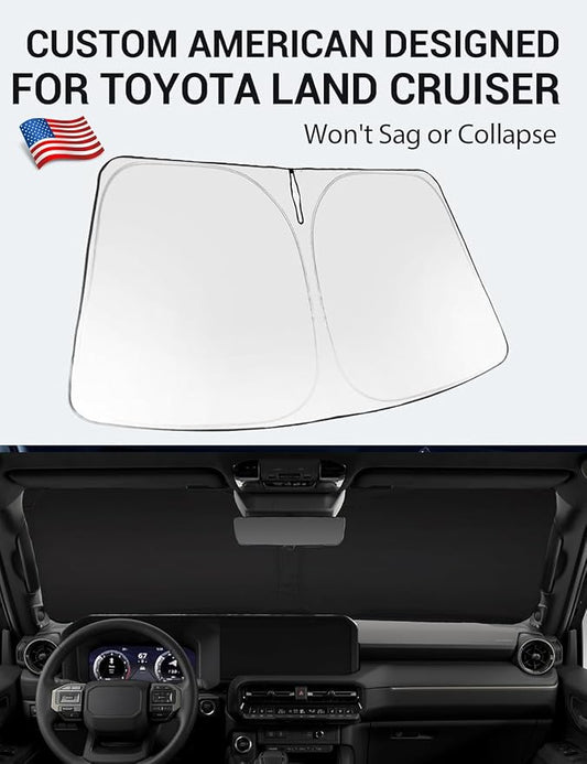 Proadsy Windshield Sun Shade for 2024 2025 2026 Toyota Land Cruiser SUV Foldable Front Custom Fit Sunshade Protector Blocks UV Rays Keep Car Cooler