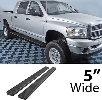APS Running Boards 5in Black Compatible with Dodge Ram 1500 2006-2008 Mega Cab & Ram 2500 3500 2006-2009 Stainless Steel (Nerf Bars Side Steps Side Bars)(96in Full Cab Version)