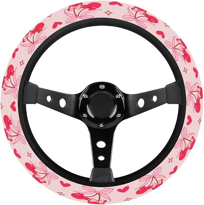 GENANY Pink Cartoon Mouse Steering Wheel Cover, Non Slip Polyester Car Wheel Protector for Car SUV Truck, Universal 15 Inch