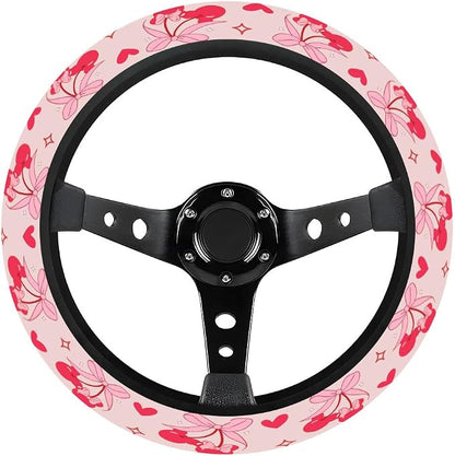 GENANY Pink Cartoon Mouse Steering Wheel Cover, Non Slip Polyester Car Wheel Protector for Car SUV Truck, Universal 15 Inch