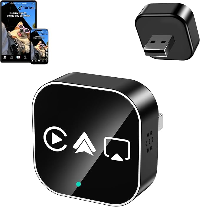 4-in-1 Wireless CarPlay Android Auto Adapter AirPlay & Miracast Media Hub Seamless for Mixed Families 5.8GHz Low-Latency & Auto-Connect Factory Wired Cars Only (Black)