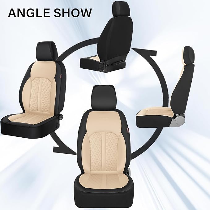 Coverado Universal Leather Seat Covers Front Seats, 2-Pack Seat Covers for SUV, Pickup Truck, Sedan, Automotive Vehicle Interior, Waterproof and Durable All Weather Protector，Black&Beige