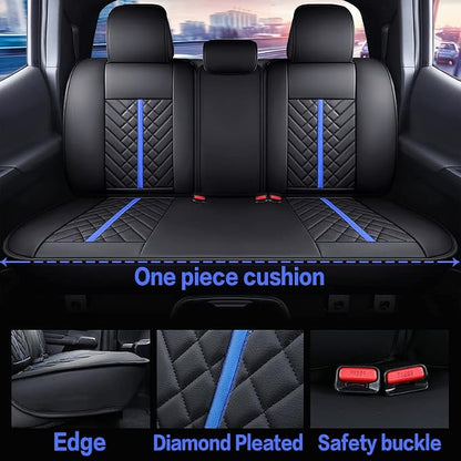 Tomatoman Tacoma Rear Seat Covers 2005-2024 2025 2026 TRD Sport Offroad Limited SR5 V6 Crew Double Extended Cab Truck Back Car Cushions with Waterproof Faux Leather (Rear Seat/Black-Blue)