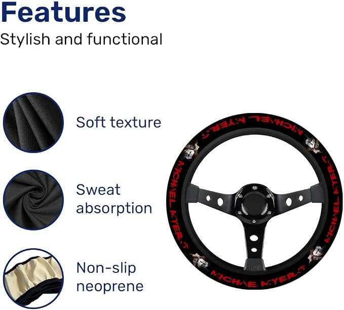 GENANY White Mask Horror Steering Wheel Cover, Non Slip Polyester Car Wheel Protector for Car SUV Truck, Universal 15 Inch