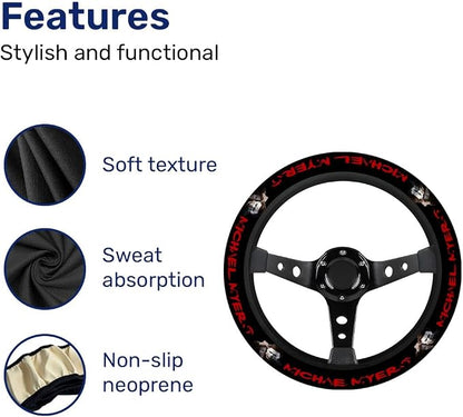 GENANY White Mask Horror Steering Wheel Cover, Non Slip Polyester Car Wheel Protector for Car SUV Truck, Universal 15 Inch