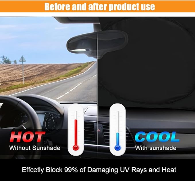 American Flag Car Windshield Sun Shade, Foldable Car Front Window Sunshade for Car SUV Truck, Auto Interior Sun Protection Cover, Blocks UV Rays & Keeps Your Vehicle Cool (USA B&W Flag, Large)