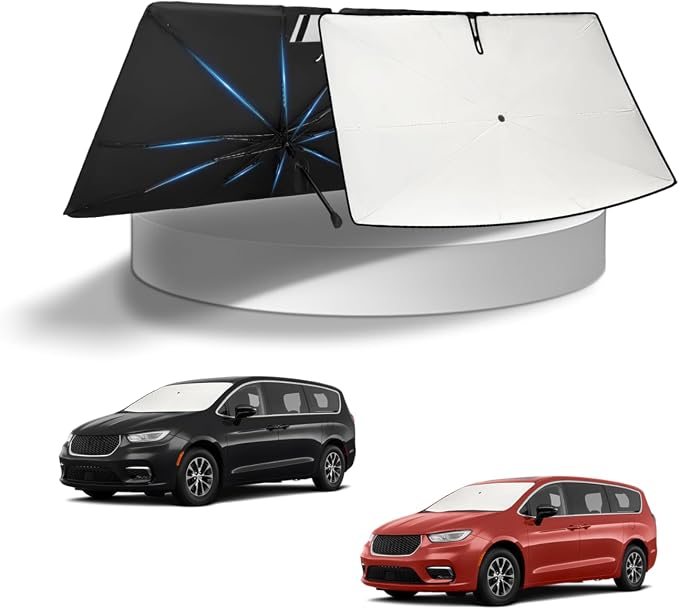 KUST Sun Shade Umbrella for Chrysler Pacifica 2017-2026 (Minivan) | Custom Fit Windshield Sunshade | Foldable Sunshade with Bendable Handle | Blocks Heat & UV Scratch Resistant Keep Car Cool