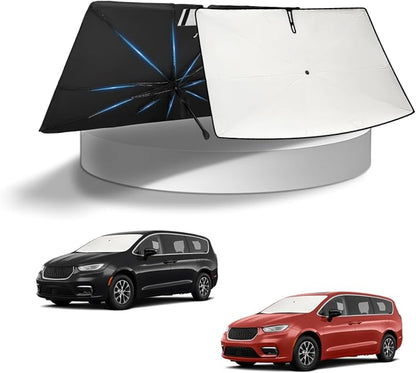 KUST Sun Shade Umbrella for Chrysler Pacifica 2017-2026 (Minivan) | Custom Fit Windshield Sunshade | Foldable Sunshade with Bendable Handle | Blocks Heat & UV Scratch Resistant Keep Car Cool