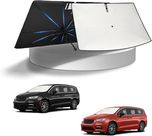 KUST Sun Shade Umbrella for Chrysler Pacifica 2017-2026 (Minivan) | Custom Fit Windshield Sunshade | Foldable Sunshade with Bendable Handle | Blocks Heat & UV Scratch Resistant Keep Car Cool