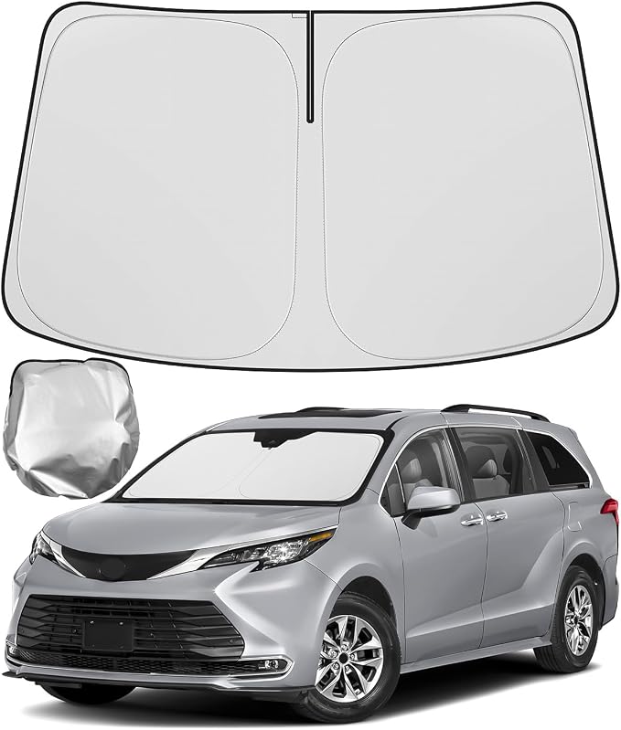 BIBLOZ Car Windshield Sun Shade for Toyota Sienna 2021-2025 2026 Accessories Foldable PET Sunshade Keeps The Car Cool Inside