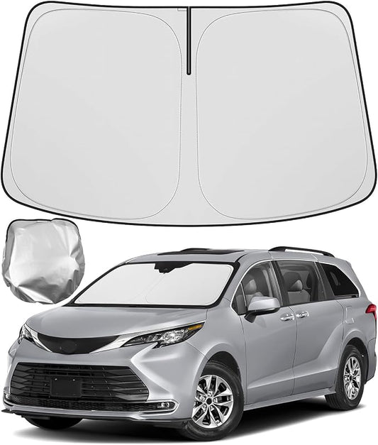 BIBLOZ Car Windshield Sun Shade for Toyota Sienna 2021-2025 2026 Accessories Foldable PET Sunshade Keeps The Car Cool Inside